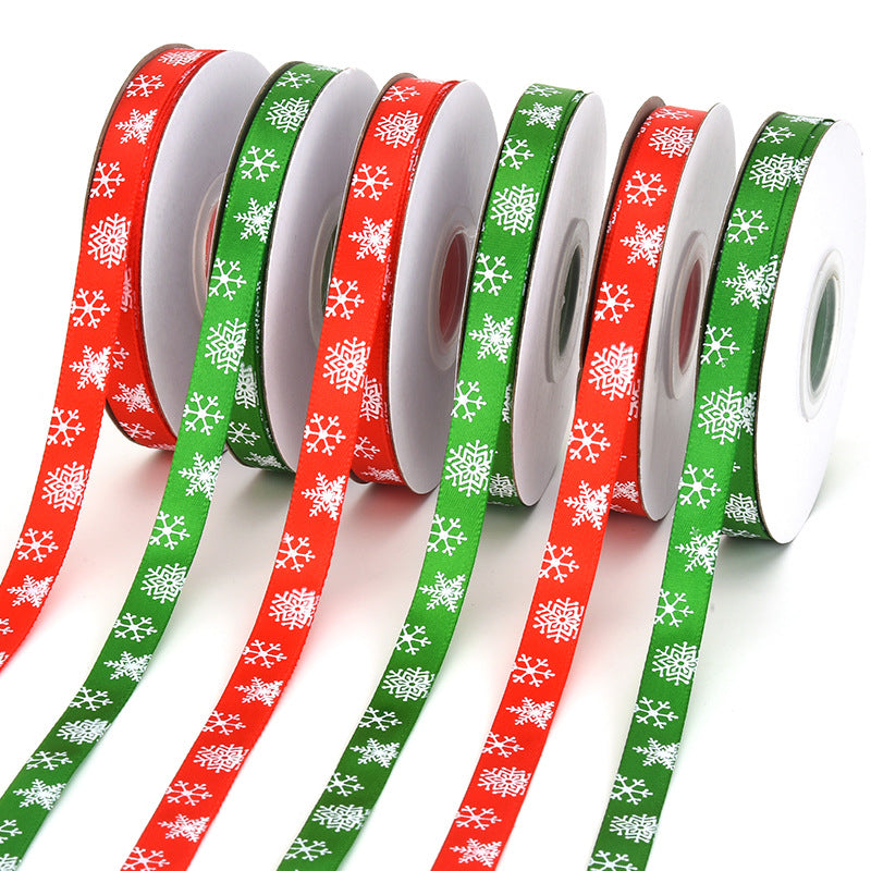 Wholesale Christmas 1cm Red Green Snowflake Ribbon Color Spot Wholesale